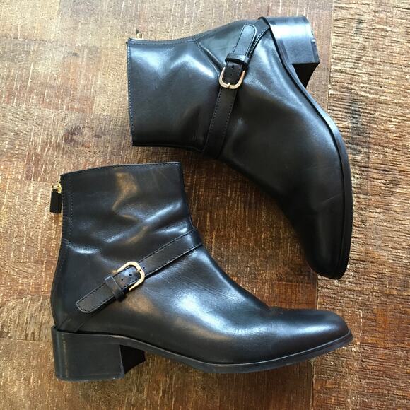 LK Bennett Kaitlyn Black Leather Ankle Boot Womens 38 (7.5-8) Zip Up Low Heel - Picture 5 of 11